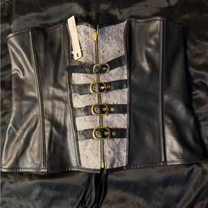 Charmian Black and Gray Corset with Gold Zipper